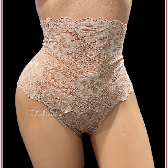 Victorias Secret High-waist Floral Lace Thong Panty beige Small - Picture 2 of 3